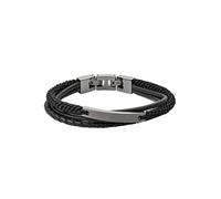 Armband FOSSIL "Schmuck Geschenk Edelstahl Leder VINTAGE CASUAL", grau (anthrazit, schwarz), Armbänder, Herren, Edelstahl Leder, Edelstahl, Leder, Armband (81676221-0) anthrazit, schwarz
