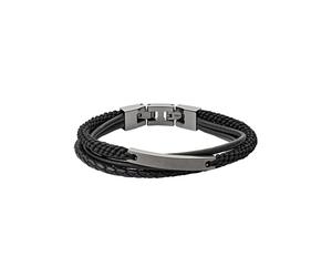 Armband FOSSIL "Schmuck Geschenk Edelstahl Leder VINTAGE CASUAL", grau (anthrazit, schwarz), Armbänder, Herren, Edelstahl Leder, Edelstahl, Leder, Armband (81676221-0) anthrazit, schwarz