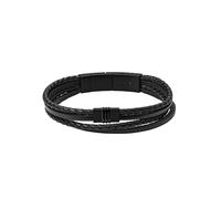 Armband FOSSIL "Schmuck Geschenk Edelstahl Leder VINTAGE CASUAL", schwarz, Armbänder, Damen, 19cm, Edelstahl Leder, Edelstahl, Leder, Armband (79439945-0) schwarz