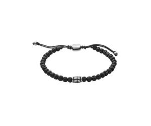 Armband FOSSIL "Schmuck Geschenk Edelstahl Textil VINTAGE CASUAL", schwarz (edelstahlfarben, schwarz, schwarz), Armbänder, Damen, 25cm, Edelstahl Textil, Edelstahl, Textil, Armband, mit Lavastein (346