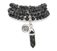 Armband-Halskette mit 108 natürlichen Mala-Gebetsperlen, Lotus-Anhänger und sechseckigem Prisma-Anhänger aus Reiki-Quarz (Labradorit (Labradorite))