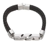 Armband JACQUES CHARREL "braunes Leder, Mittelteil Panzerkettenglieder, Edelstahl", Damen, Gr. 21cm, Edelstahl, braun, Armbänder Armband (16910337-0) braun