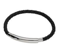 Armband JACQUES CHARREL "mit schwarzem Leder geflochten, Edelstahl", Damen, Gr. 19cm, Edelstahl, schwarz, Armbänder Armband (47987909-0) schwarz