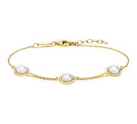 Armband JULIE JULSEN "925/- Sterling Silber vergoldet Perle und Zirkonia", gelb (gelb, weiß), Armbänder, Damen, 19cm, Silber 925 (Sterlingsilber), glänzend, Armband (52567105-0) gelb, weiß