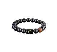 Armband Kristallarmband, Initialen 26 Buchstaben Armband natürliche schwarze Perle Tigerauge Stein Armband Kristall Yoga Chakra Armband Armband Stretch Armreifen for Frauen Männer ( Color : Letter C )