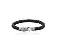 Kuzzoi Herren Leder Armband mit einem als Schlange gearbeiteten 925 Sterling Silber Verschluss, Länge 21 cm, 235014-021