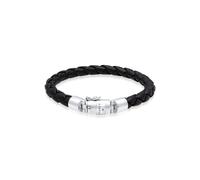 Kuzzoi Herren Lederarmband/Herrenarmband schwarz mit Verschluss aus 925 Sterling Silber, Länge 23 cm, 235043-023