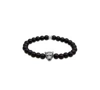 Kuzzoi Buddha Herren Steinarmband aus schwarzem Onyx Edelstein Perlen (8 mm) und Tigerkopf Anhänger in 925 Sterling Silber elastisch, Länge 23 cm