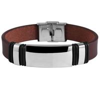 Akzent Damen Herren Armband Lederarmband Echtleder Edelstahl Braun Silberfarbig