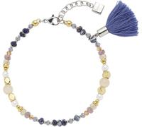 Armband LEONARDO "Babsi", edelstahlfarben, gelbgoldfarben, blau, blaugrau, apricot, champagner, violett, weiß, blau, Armbänder, Damen, 21cm, Edelstahl Perlen Textil, Edelstahl, Perlen, Textil, Armband