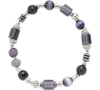 Armband LEONARDO "Casoria", grau (edelstahlfarben, blau, grau, blau, grau), Armbänder, Damen, 20cm, Edelstahl Polyurethan, Edelstahl, Polyurethan, Armband, mit Glasstein, Hämatit - mit Cat´s Eye (5642
