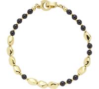 JEWELS BY LEONARDO Armband Clip & Mix Dorina, Arm-Schmuck aus goldfarbenem Edelstahl, nuggetförmige Goldperlen und schwarze Glasperlen, 19 cm Länge, Schmuck Damen, 024438