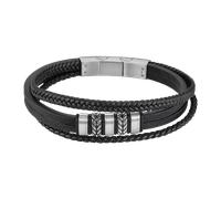 Armband LOTUS "Iron Road", schwarz (schwarz, edelstahlfarben), Armbänder, Herren, 19,8cm, Edelstahl Leder, Edelstahl, Leder, Armband (99287532-0) schwarz, edelstahlfarben