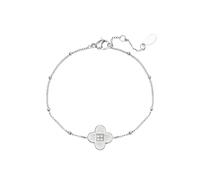 Armband mit einem Kleeblatt Anhänger und 4 Steinen aus Zirkon (16 cm + 3 cm) - Edelstahl (Silber / Gold) - Silber