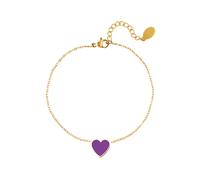 Armband mit Enamel ♥ Herz Anhänger (16 cm + 3 cm) - Edelstahl (Gold) - Lila