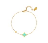 Armband mit Enamel Kleeblatt Anhänger (16 cm + 3 cm) - Edelstahl (Gold) - Türkis