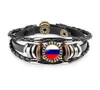 Armband Mit Russland-Flagge, Gewebt, Retro-Stil, Verstellbarer Knopf, Geflochtenes Lederarmband, Time Gem, Punk-Armband, Charm-Neuheit, Patriotischer Schmuck, Accessoires, Paar, Abschlussgeschenk, Ve