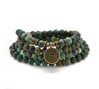 Armband oder Halskette aus 108 heilenden Mala-Perlen mit goldenem Lotus-Anhänger (Afrikanischer Türkis (African Turquoise))