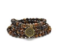 Armband oder Halskette aus 108 heilenden Mala-Perlen mit goldenem Lotus-Anhänger (Braunes Tigerauge (Brown Tiger Eye))