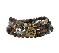 Armband oder Halskette aus 108 heilenden Mala-Perlen mit goldenem Lotus-Anhänger (Indischer Achat (Indian Agate))