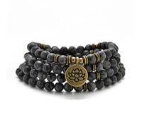 Armband oder Halskette aus 108 heilenden Mala-Perlen mit goldenem Lotus-Anhänger (Labradorit (Labradorite))