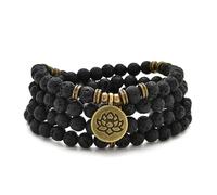 Armband oder Halskette aus 108 heilenden Mala-Perlen mit goldenem Lotus-Anhänger (Lava)