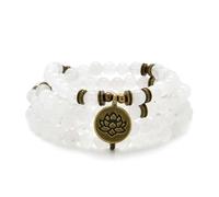 Armband oder Halskette aus 108 heilenden Mala-Perlen mit goldenem Lotus-Anhänger (Weiße Jade (White Jade))