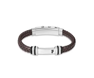 Armband POLICE "Highbridge", braun, edelstahlfarben, schwarz, Armbänder, Herren, 22,5cm, Edelstahl Kautschuk Leder, Edelstahl, Kautschuk, Leder, Armband (58383517-0) braun, edelstahlfarben, schwarz