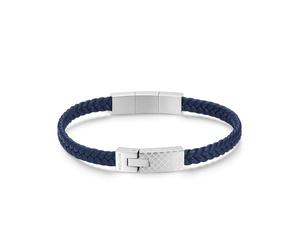 Armband POLICE "Intersect", blau, edelstahlfarben, Armbänder, Herren, 22cm, Edelstahl Leder, Edelstahl, Leder, Armband (47181032-0) blau, edelstahlfarben