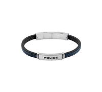 Armband POLICE "Recall", schwarz (blau, schwarz, edelstahlfarben), Armbänder, Herren, 22cm, Edelstahl Leder, Edelstahl, Leder, Armband (23923444-0) blau, schwarz, edelstahlfarben