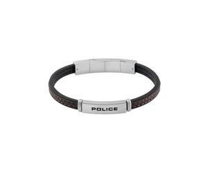 Armband POLICE "Recall", silber (schwarz, braun, edelstahlfarben), Armbänder, Herren, 22cm, Edelstahl Leder, Edelstahl, Leder, Armband (27625303-0) schwarz, braun, edelstahlfarben