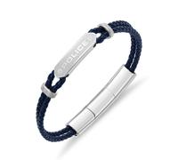 Armband POLICE "Twincord", blau (blau, edelstahlfarben), Armbänder, Herren, 22cm, Edelstahl Leder, Edelstahl, Leder, Armband (24281755-0) blau, edelstahlfarben