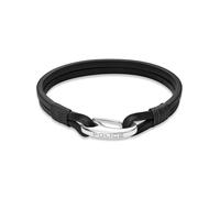 Armband POLICE "Wishbone", schwarz, edelstahlfarben, Armbänder, Herren, 21,5cm, Edelstahl Leder Textil, Edelstahl, Leder, Textil, Armband (18338654-0) schwarz, edelstahlfarben