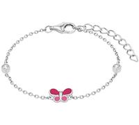 Armband PRINZESSIN LILLIFEE "Schmetterling", weiß (silberfarben, rosa, pink, weiß, weiß), Armbänder, Mädchen, 15cm, Silber 925 (Sterlingsilber), Armband, mit Zirkonia (synth.) und Emaille (87202629-0)