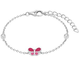 Armband PRINZESSIN LILLIFEE "Schmetterling", weiß (silberfarben, rosa, pink, weiß, weiß), Armbänder, Mädchen, 15cm, Silber 925 (Sterlingsilber), Armband, mit Zirkonia (synth.) und Emaille (87202629-0)