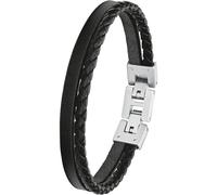 Armband S.OLIVER "2027411", schwarz (edelstahlfarben, schwarz), Armbänder, Herren, 21,5cm, Edelstahl Leder, Edelstahl, Leder, Armband (82445238-0)