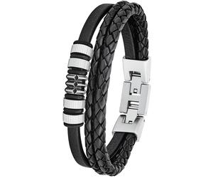 Armband S.OLIVER "2027438", schwarz (edelstahlfarben, schwarz), Armbänder, Herren, 22cm, Edelstahl Leder, Edelstahl, Leder, Armband (63683529-0) edelstahlfarben, schwarz
