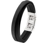s.Oliver Armband Edelstahl Leder Herren Armschmuck, 20+1,5 cm, Silber, Kommt in Schmuck Geschenk Box, 2037989