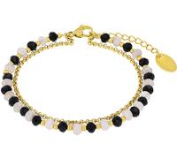 Armband S.OLIVER "2038895", schwarz (gelbgoldfarben, schwarz, grau, schwarz, grau), Armbänder, Damen, 20cm, Edelstahl, Armband, mit Glasstein (73425405-0) gelbgoldfarben, schwarz, grau, schwarz, grau