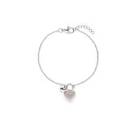 Armband S.OLIVER "Heart, Herz", silberfarben, rosa, rosa, Armbänder, Mädchen, 16cm, Silber 925 (Sterlingsilber), Armband, mit Zirkonia (synth.) (35563227-0) silberfarben, rosa, rosa
