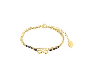 Armband S.OLIVER "Infinity/Unendlichkeitsschleife", schwarz (gelbgoldfarben, schwarz, schwarz), Armbänder, Damen, 20cm, Edelstahl, Armband, mit Glasstein (18329006-0) gelbgoldfarben, schwarz, schwarz