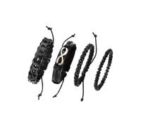 Armband Set FIRETTI "Infinity/Unendlichkeitsschleife", schwarz (metallfarben, schwarz), Armbänder, Herren, Leder Metall Textil, Leder, Metall, Textil, mit Holzperlen (81265553-0) metallfarben, schwarz