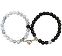 Armband Set FIRETTI "Multipack Geschenk Edelstahl Armschmuck Armkette Edelstein Herz", bunt (silberfarben, weiß, schwarz, weiß, schwarz), Armbänder, 18,5cm, Edelstahl Silikon, Edelstahl, Silikon, Armb