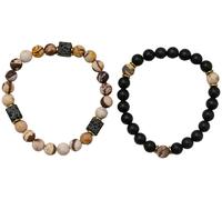 Armband Set FIRETTI "Multipack Schmuck Geschenk Armschmuck Armketten Edelstein", braun (braun, schwarz, braun, schwarz), Armbänder, Damen, 20,5cm, Materialmix, Made in Germany - mit Jaspis, Lavastein,