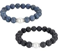 Armband Set FIRETTI "Multipack Schmuck Geschenk Edelstahl Armschmuck Armkette Edelstein", blau (edelstahlfarben, schwarz, blau, weiß, schwarz, blau), Armbänder, Damen, 21cm, Edelstahl Nylon Perlen, Ed