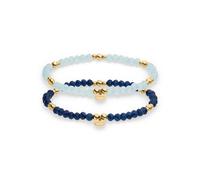 Armband Set S.OLIVER "Colorful Beads", blau (gelbgoldfarben, hellblau, dunkelblau, hellblau, dunkelblau), Armbänder, Damen, 18cm, Edelstahl, mit Glasstein (95740307-0) gelbgoldfarben, hellblau, dunkel