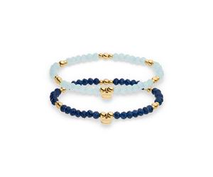 Armband Set S.OLIVER "Colorful Beads", blau (gelbgoldfarben, hellblau, dunkelblau, hellblau, dunkelblau), Armbänder, Damen, 18cm, Edelstahl, mit Glasstein (95740307-0) gelbgoldfarben, hellblau, dunkel