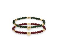 Armband Set S.OLIVER "Colorful Beads", bunt (gelbgoldfarben, oliv, burgund, oliv, burgund), Armbänder, Damen, 18cm, Edelstahl, mit Glasstein (35416412-0) gelbgoldfarben, oliv, burgund, oliv, burgund