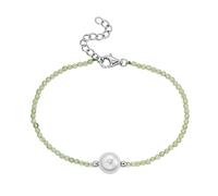 Smart Jewel - Armband mit Edelstein-Kugeln + Muschelkern-Perle, Silber 925 Armbänder & Armreife 1 ct Grün