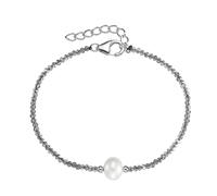 Armband SMART JEWEL "mit Stein-Kugeln + Muschelkern-Perle, Silber 925", grau, Armbänder, Damen, 19cm, Silber 925 (Sterlingsilber), Armband (23220126-0) grau